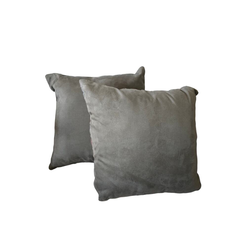 Set of 2 Geometric Pattern Reversible Green Seude Back Throw Pillows - Picture 6 of 6